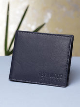 Load image into Gallery viewer, Teakwood Unisex Genuine Leather Blue Bi Fold RFID Solid Wallet