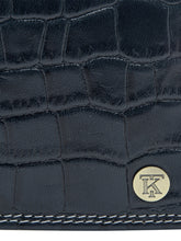 Load image into Gallery viewer, Teakwood Unisex Genuine Leather Blue Bi Fold RFID Solid Wallet