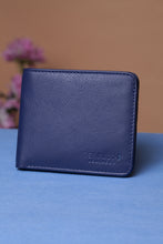 Load image into Gallery viewer, Teakwood Unisex Genuine Leather Blue Bi Fold RFID Solid Wallet