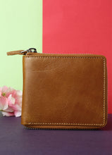 Load image into Gallery viewer, Teakwood Men Genuine Leather Crunch Tan Zip Around Wallet