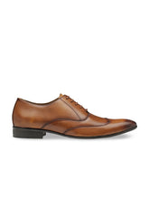 Load image into Gallery viewer, Men Tan Brown Solid Leather Round Toe Formal Oxfords