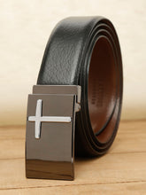 Load image into Gallery viewer, Men Black Textured Leather Belt