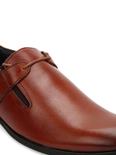 Load image into Gallery viewer, Men Brown Solid Leather Round Toe Formal Slip-Ons