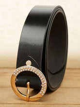 Load image into Gallery viewer, Women Black Solid Gold-Toned Buckle Genuine Leather Belt (One Size)