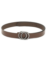 Load image into Gallery viewer, Teakwood Genuine Brown Leather Belt Round Silver Tone Buckle