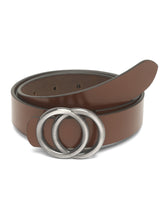 Load image into Gallery viewer, Teakwood Genuine Brown Leather Belt Round Silver Tone Buckle