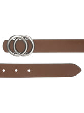 Load image into Gallery viewer, Teakwood Genuine Brown Leather Belt Round Silver Tone Buckle