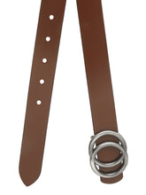Load image into Gallery viewer, Teakwood Genuine Brown Leather Belt Round Silver Tone Buckle