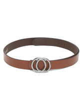 Load image into Gallery viewer, Teakwood Genuine Tan Leather Belt Round Silver Tone Buckle