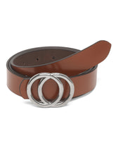 Load image into Gallery viewer, Teakwood Genuine Tan Leather Belt Round Silver Tone Buckle