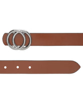 Load image into Gallery viewer, Teakwood Genuine Tan Leather Belt Round Silver Tone Buckle