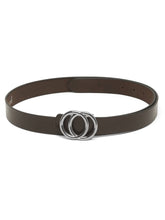 Load image into Gallery viewer, Teakwood Genuine Coffee Brown Leather Belt Round Silver Tone Buckle