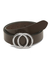 Load image into Gallery viewer, Teakwood Genuine Coffee Brown Leather Belt Round Silver Tone Buckle