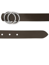 Load image into Gallery viewer, Teakwood Genuine Coffee Brown Leather Belt Round Silver Tone Buckle