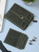 Load image into Gallery viewer, Teakwood Genuine Leathers Men Olive Solid Snap Closure Wallet