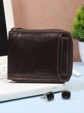 Load image into Gallery viewer, Teakwood Genuine Leather Brown Zipper Wallet