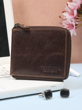 Load image into Gallery viewer, Teakwood Men Genuine Leather Brown Zipper Wallet