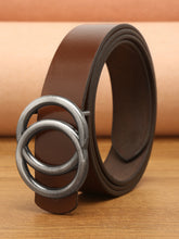 Load image into Gallery viewer, Teakwood Genuine Brown Leather Belt Round Silver Tone Buckle