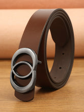 Load image into Gallery viewer, Teakwood Genuine Brown Leather Belt Round Silver Tone Buckle