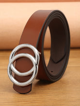 Load image into Gallery viewer, Teakwood Genuine Tan Leather Belt Round Silver Tone Buckle
