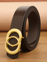 Load image into Gallery viewer, Teakwood Genuine Brown Leather Belt Round Gold Tone Buckle
