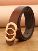 Load image into Gallery viewer, Teakwood Genuine Tan Leather Belt Round Gold Tone Buckle