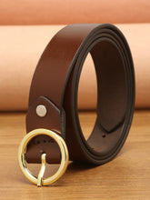 Load image into Gallery viewer, Teakwood Genuine Brown Leather Belt Round Gold Tone Buckle