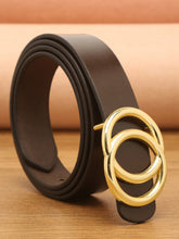 Load image into Gallery viewer, Teakwood Genuine Coffee Leather Belt Round Gold Tone Buckle