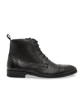 Load image into Gallery viewer, Men Black Solid Leather Round Toe Mid-Top Flat Boots