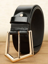Load image into Gallery viewer, Women Black Solid Gold-Toned Buckle Genuine Leather Belt (One Size)
