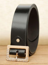 Load image into Gallery viewer, Women Black Solid Gold-Toned Buckle Genuine Leather Belt (One Size)