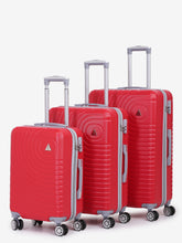 Load image into Gallery viewer, Unisex Set Of 3 Red Textured Hard-Sided Trolley Suitcases