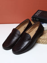Load image into Gallery viewer, Men Texture Genuine Leather Brown Loafers