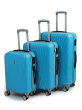Load image into Gallery viewer, Unisex Set of 3 Cyan Trolley Suitcases