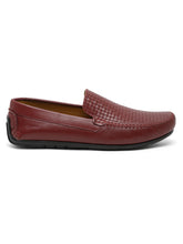 Load image into Gallery viewer, Men Maroon Texture Solid Genuine Leather Loafers