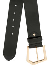 Load image into Gallery viewer, Women Black Solid Gold-Toned Buckle Genuine Leather Belt (One Size)