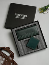 Load image into Gallery viewer, Unisex Green Solid Leather Accessory Gift Set
