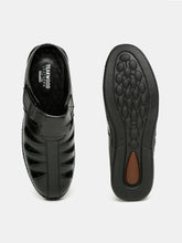 Load image into Gallery viewer, Men Black Solid Leather Shoe- Style Sandals