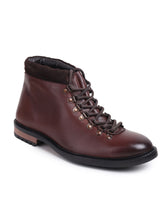 Load image into Gallery viewer, Men Brown Solid Leather Mid-Top Flat Boots