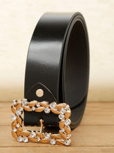 Load image into Gallery viewer, Women Black Solid Gold-Toned Buckle Genuine Leather Belt (One Size)