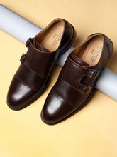 Load image into Gallery viewer, men-brown-solid-leather-round-toe-formal-monks-4
