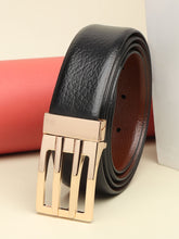 Load image into Gallery viewer, Men Black & Brown Solid Reversible Leather Belt