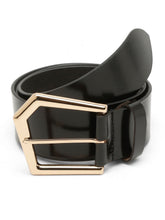 Load image into Gallery viewer, Women Black Solid Gold-Toned Buckle Genuine Leather Belt (One Size)