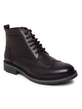 Load image into Gallery viewer, Men Brown Solid Leather Round Toe Mid-Top Flat Boots