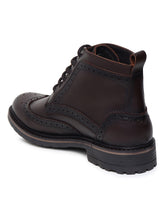 Load image into Gallery viewer, Men Brown Solid Leather Round Toe Mid-Top Flat Boots