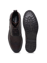 Load image into Gallery viewer, Men Brown Solid Leather Round Toe Mid-Top Flat Boots