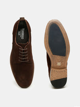 Load image into Gallery viewer, Men Brown Solid Suede Lace up Shoes