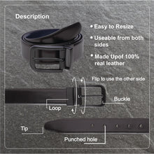 Load image into Gallery viewer, Teakwood Men Genuine Leather Black & Blue Solid Reversible Belt