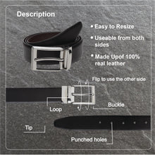 Load image into Gallery viewer, Men Black & Brown Reversible Genuine Leather Belt