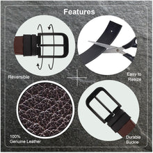 Load image into Gallery viewer, Men Black & Brown Reversible Genuine Leather Belt